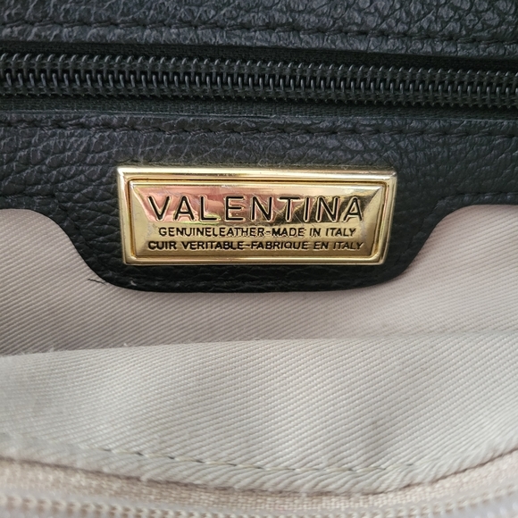 VALENTINA Vintage Pebbled Black and Brown Leather Satchel - Great Condition - Picture 10 of 14